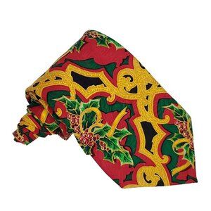 Rush Limbaugh Christmas Tie Holly Leaves Berries Red Green Yellow No Boundaries